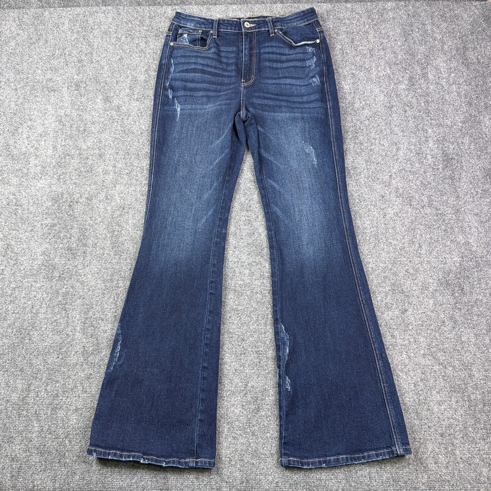 Kancan Womens Flare Jeans Size 11/29 Luke High Rise Stretch Distressed Denim